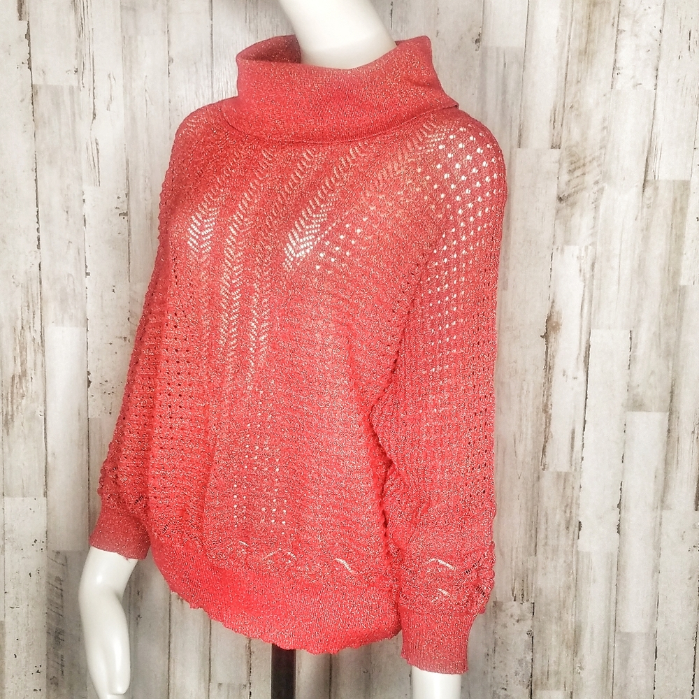 Vintage 90s Metallic Cowl Neck Knit Sweater - Picture 2 of 8